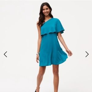 NWOT LOFT One Shoulder Ruffle Dress in Emerald